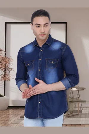 Kuons Avenue Men Blue Slim Fit Faded Casual Shirt