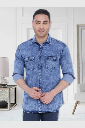 Kuons Avenue Men Blue Smart Slim Fit Faded Casual Shirt