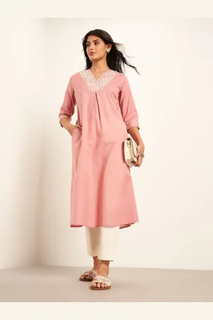 Pantaloons Floral Woven Design Thread Work V-Neck A-Line Kurta