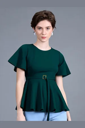 Miss Chase Women Solid Slim Fit Round Neck Short Sleeve Regular Length Formal Top