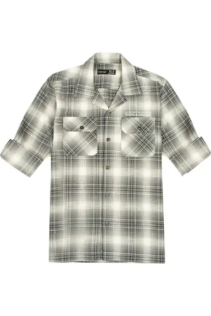 CAVIO Boys Comfort Fit Cuban Collar Tartan Checked Cotton Casual Shirt