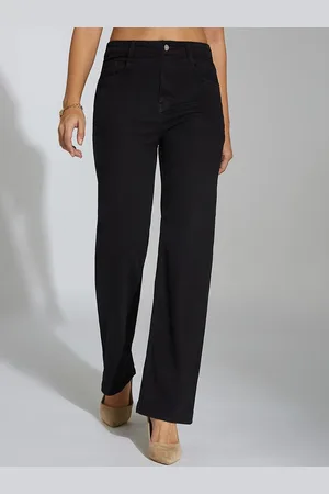 Miss Chase Women Straight Fit High-Rise Mildly Distressed Stretchable Jeans