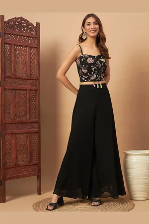 Chhabra 555 Embroidered Sleeveless Georgette Top With Palazzo & Shrug