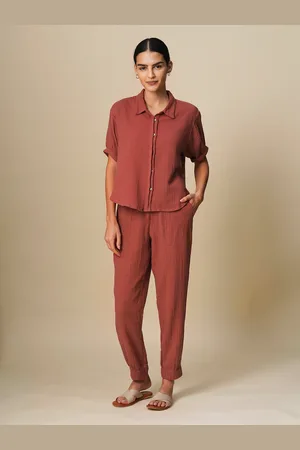 Chemistry Women Pure Cotton Shirt With Trousers Co-Ord Sets