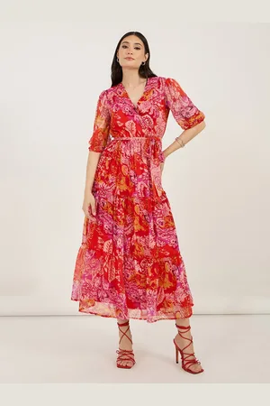 Styli Women V-Neck Floral Print Wrap Maxi Dress with Frill Detail