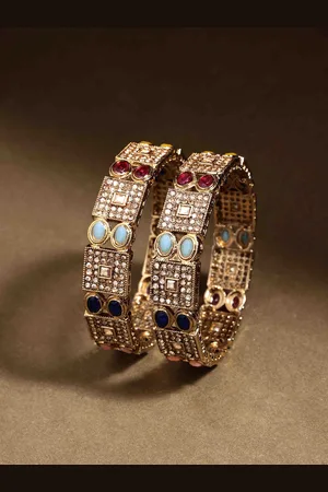 PANASH Set Of 2 Gold Plated American Diamond Stone Studded Bangles