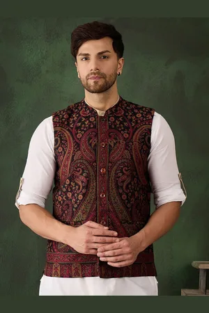 Sangria Woven Design Winter Pashmina Nehru Jackets