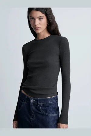 MANGO Women Slim Fit Ribbed Full Sleeves T-shirt