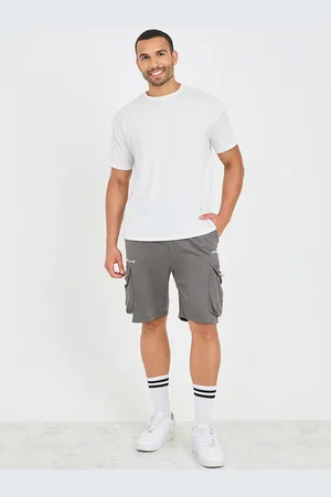 Styli Grey Men Minimal Print Terry Oversized Baggy Cargo Pocket Shorts