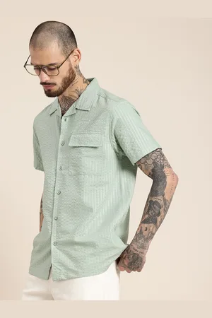 HERE&NOW Short Sleeves Seersucker Opaque Casual Shirt