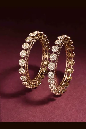 PANASH Set Of 2 Gold-Plated American Diamond Stone-Studded Bangles