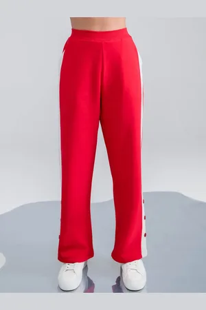 EDRIO Women Wide Leg With Contrast Panels & Button Finish Track Pants