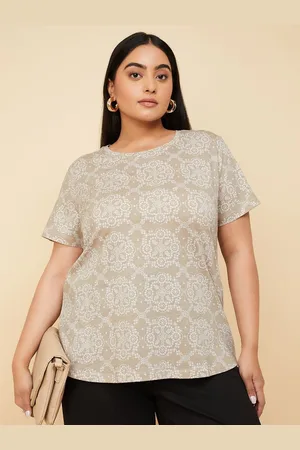 Max Collection Women Plus Size Abstract Printed Round Neck Cotton T-shirt