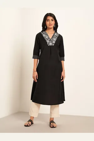 Pantaloons Floral Woven Design Thread Work V-Neck A-Line Kurta