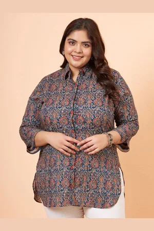 Tissu Women Ethnic Printed Shirt Collar Tunic