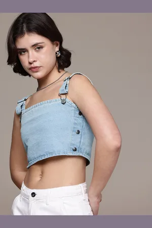 Roadster The Life Co. Shoulder Straps Pure Cotton Denim Crop Top