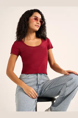 PEOPLE Women Cotton Round Neck Crop Top