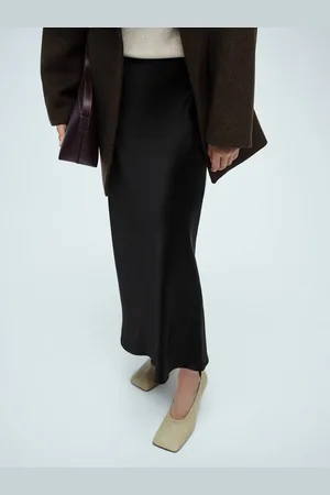 MANGO Mid-Rise Satin-Finish Maxi A-Line Skirt