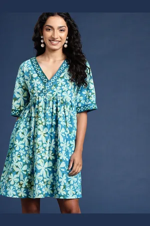 Taavi Pure Cotton Floral Printed A-Line Rangeen dabu Ethnic Dress