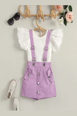 YK Girls Self Design Top With Shorts Clothing Set