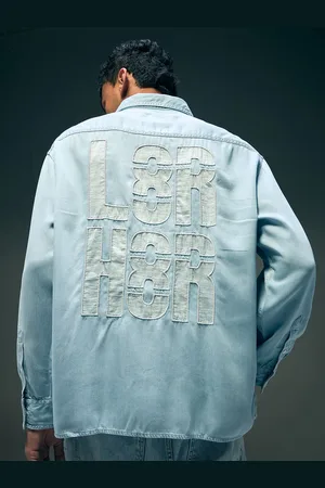 Flying Machine Men Typography Printed Applique Long Sleeves Oversized Casual Shirt
