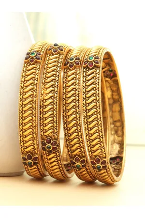 PANASH Pack Of 4 24 CT Gold-Plated Antique Bangles