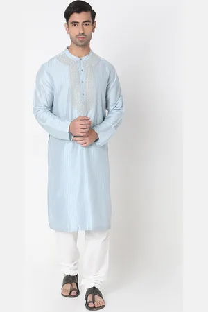 Ethnicity Floral Yoke Design Mandarin Collar Thread Work Straight Kurta