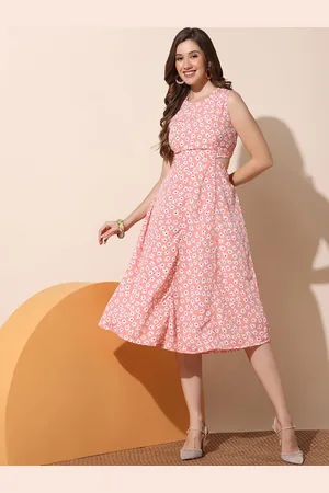 BAESD Women Floral Printed Crepe Fit & Flare Midi Dress