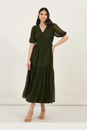 Styli Women V-Neck Puff Sleeves Fit and Flare Dress