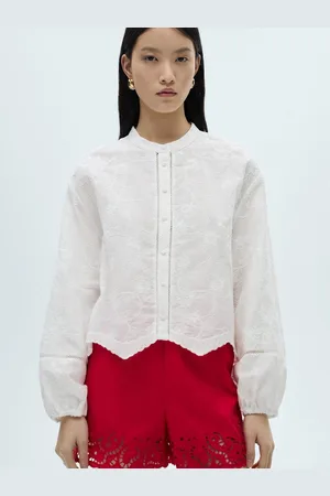 MANGO Floral Embroidered Pure Cotton Top