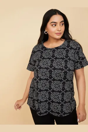 Max Collection Women Plus Size Abstract Printed Round Neck Cotton T-shirt