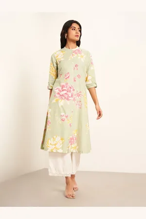 Pantaloons Floral Printed Mandarin Collar Pure Cotton Straight Kurta