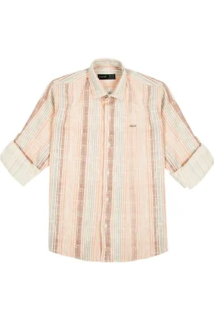 CAVIO Boys Comfort Fit Spread Collar Vertical Striped Cotton Casual Shirt