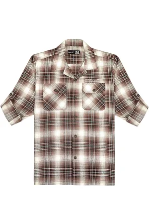 CAVIO Boys Comfort Fit Cuban Collar Tartan Checked Cotton Casual Shirt