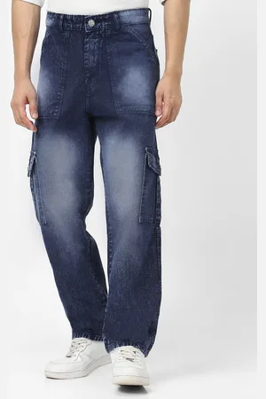 URBANO Men Navy Loose Fit Cargo Jeans With 6 Pockets Non-Stretchable