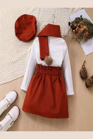 YK Girls Self Designed Long Sleeve Top Skirt & Dupatta Clothing Set