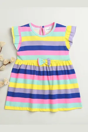 BUMZEE Girls Striped Printed Fit and Flare Dress