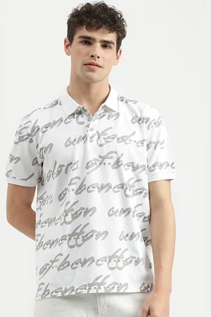 Benetton Typography Printed Polo Collar Cotton T-shirt