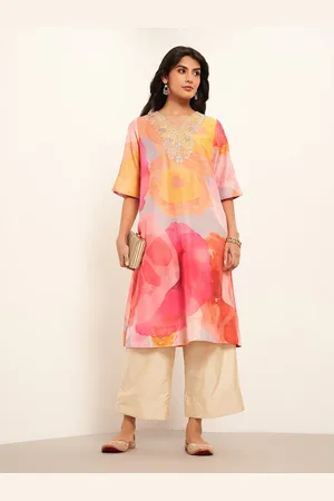 Pantaloons Floral Emboidered V-Neck A-Line Kurta