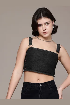 Roadster The Life Co. Shoulder Straps Pure Cotton Denim Crop Top