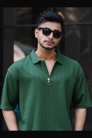 Maniac Men Self Design Polo Collar Cotton Relaxed Fit T-shirt