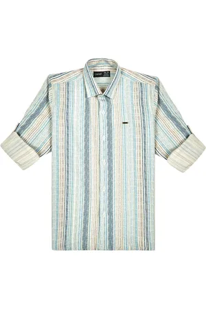CAVIO Boys Comfort Fit Spread Collar Vertical Striped Cotton Casual Shirt
