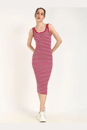 Tommy Hilfiger Fashion Women Cotton Sleeveless Striped Bodycon Dress