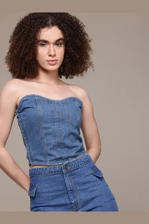 Roadster The Lifestyle Co. Pure Cotton Denim Corset Crop Top