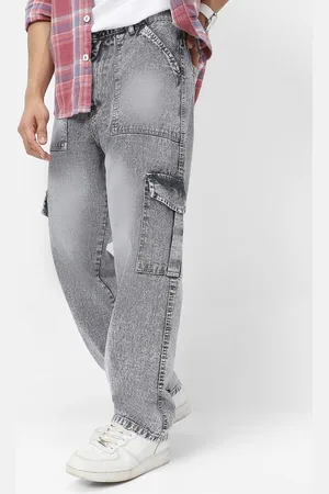 URBANO Men Ice Grey Loose Fit Cargo Jeans With 6 Pockets Non-Stretchable