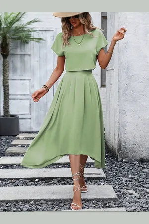 KOTTY Women Boat Neck Green Dress Set