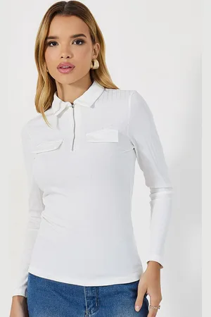 Styli Women Solid Regular Fit Long Sleeves Polo with Half Zip CF Opening