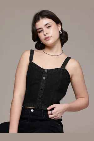 Roadster The Life Co. Shoulder Straps Pure Cotton Denim Crop Top