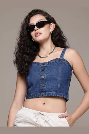 Roadster The Life Co. Shoulder Straps Pure Cotton Denim Crop Top