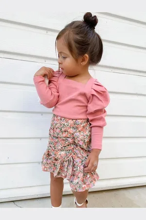 YK Girls Ribbed Long Sleeve Top & Skirt Clothing Set
